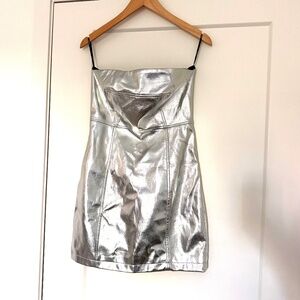 Silver strapless dress